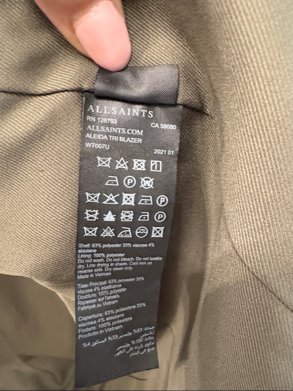 ALLSAINTS Aleida Lightweight Tri Blazer Jacket in Dark Olive Green - Picture 8 of 8